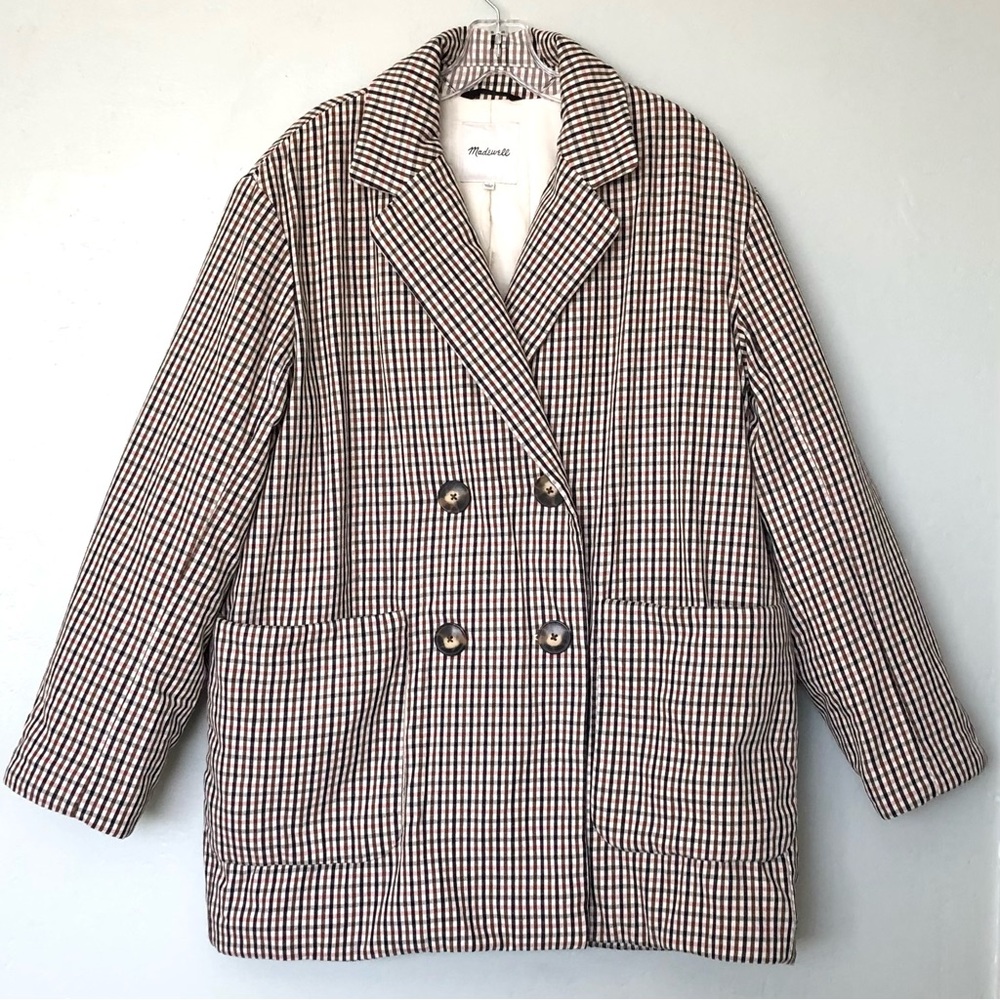 Madewell Padded Jacket in Plaid (Cream Multi) Size L